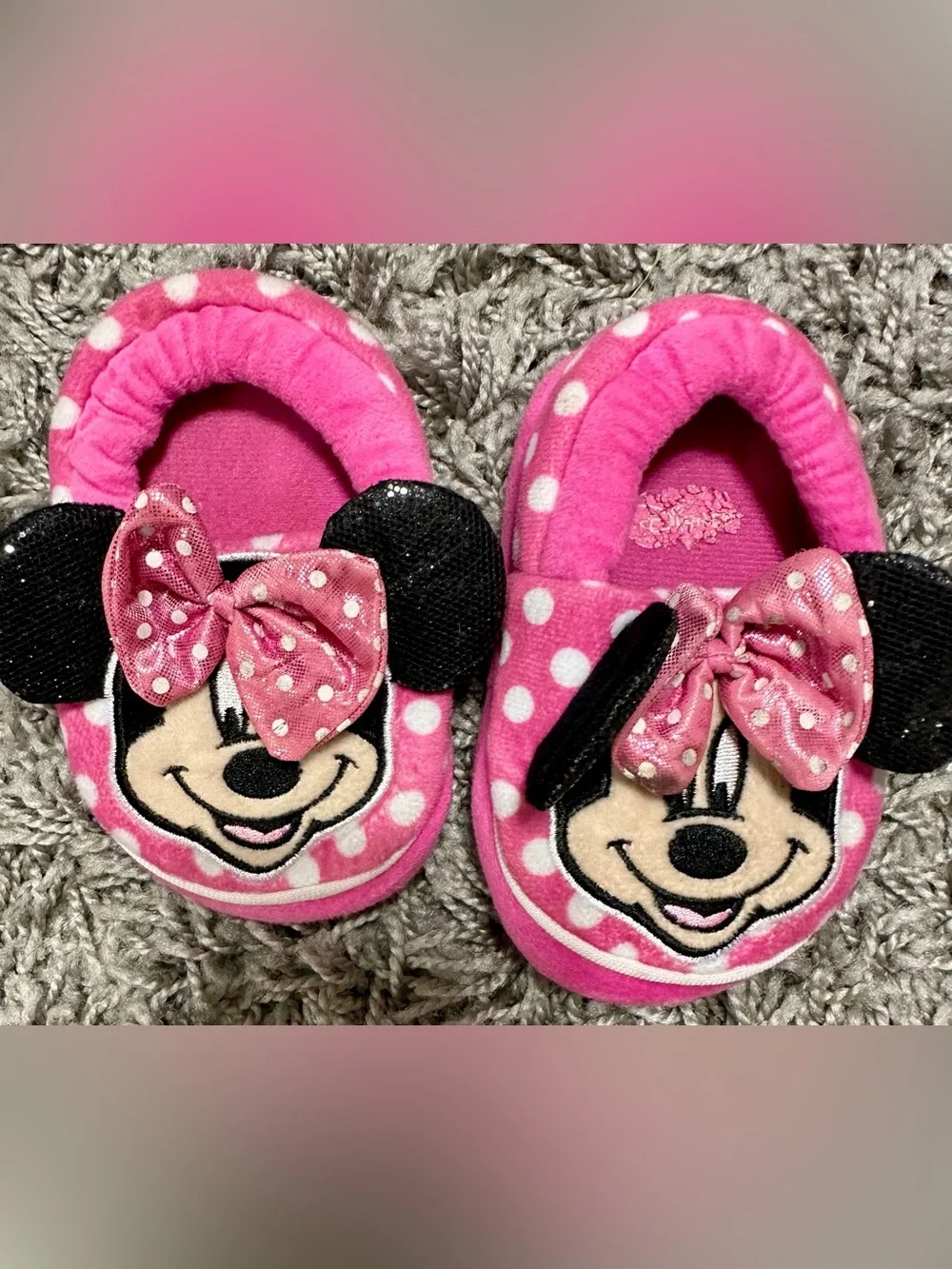 Disney Pink Minnie Mouse Polka Dot Plush Slippers